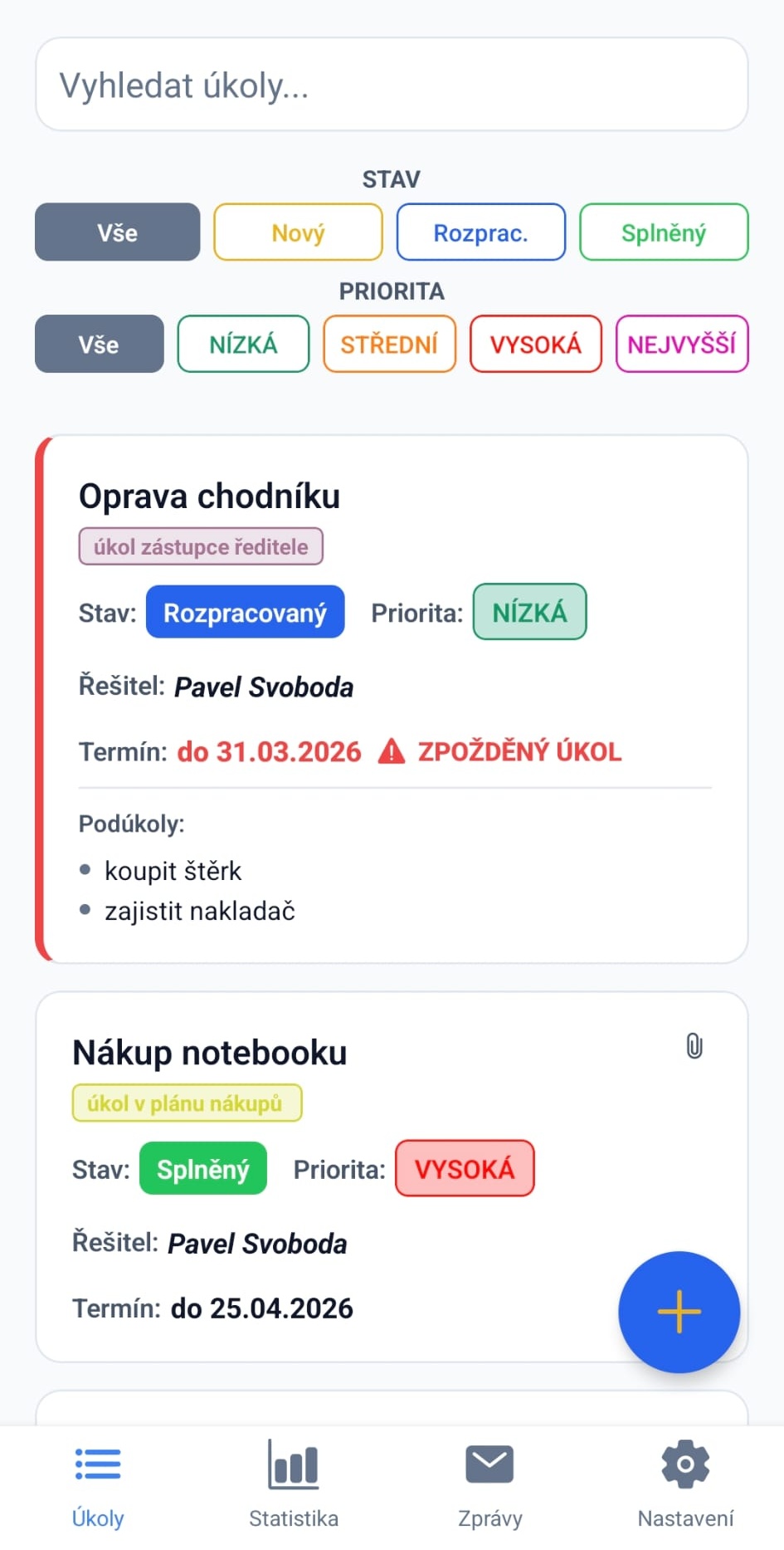 Správce úkolů detail